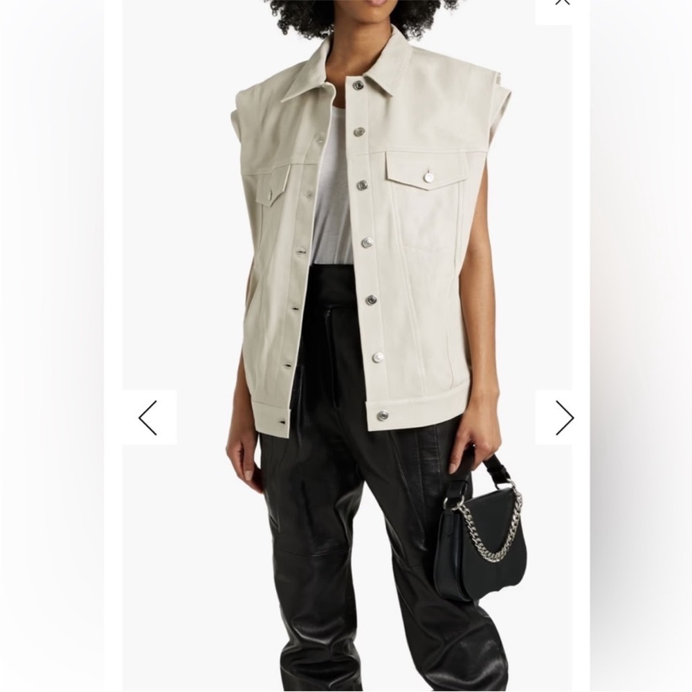 NWT IRO Sleeveless Button-Front Leather Vest Jacket Clay oversized bikercore